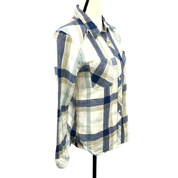 Dylan Ivory Plaid Frayed Hem Pocket Button Long Sleeve Sz S MSRP $120 - Picture 3 of 14